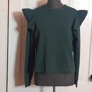 Old Navy Ruffle Sleeve French Terry Dark Emerald Green Pullover Sweatshirt, Sm